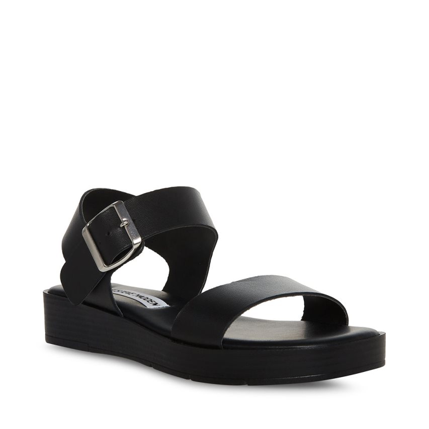 Black Steve Madden Keenan Leather Women's Platform Sandals | PH 0519YOW